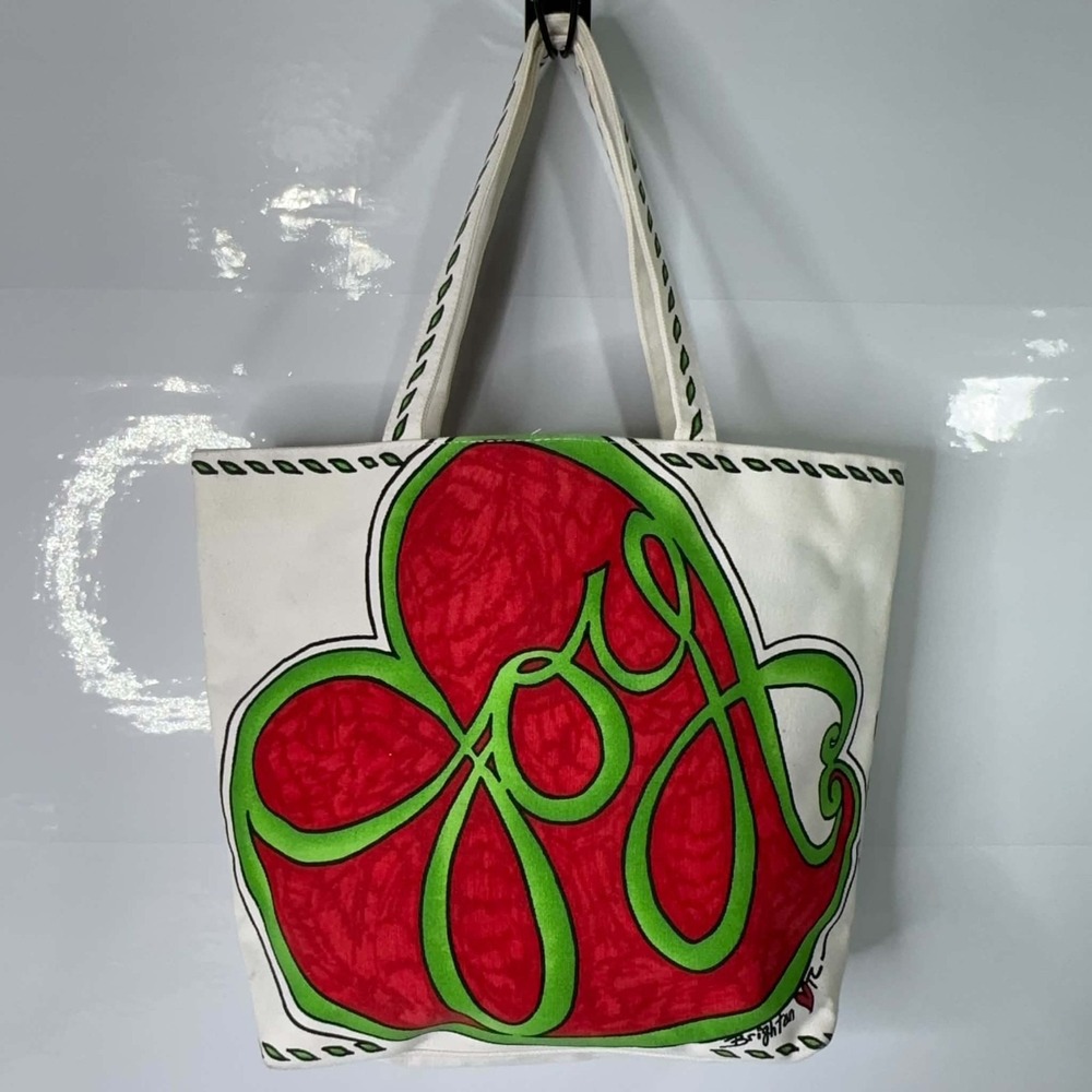 Brighton Love & Joy Tom Clancy Christmas Holiday Canvas Tote Bag Bird Heart